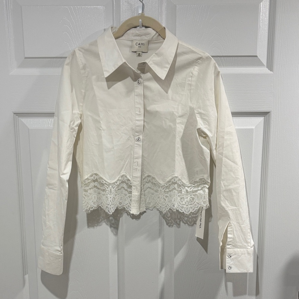 Cami NYC Cream Long Sleeve Lace Hem Top
